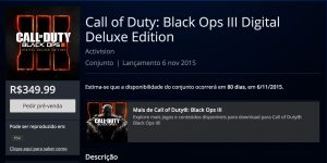 Black Ops III Deluxe Edition entra em pré-venda por R$ 350