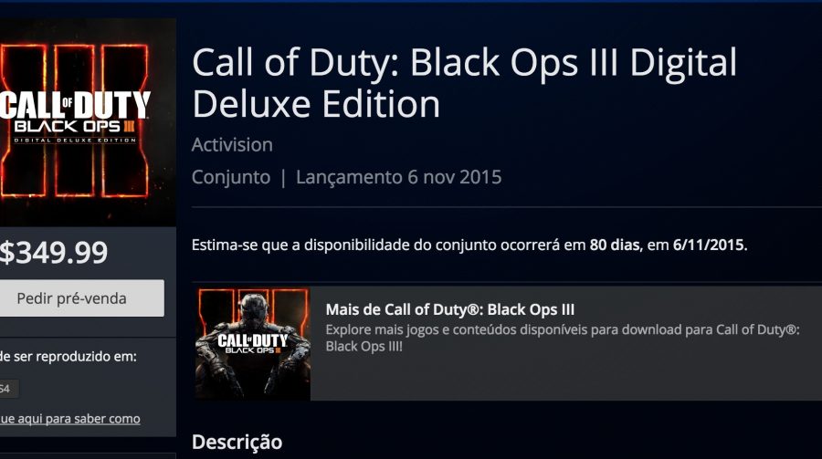 Black Ops III Deluxe Edition entra em pré-venda por R$ 350