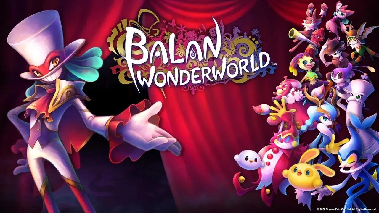 Capa do game Balan Wonderworld, com vários personagens coloridos.