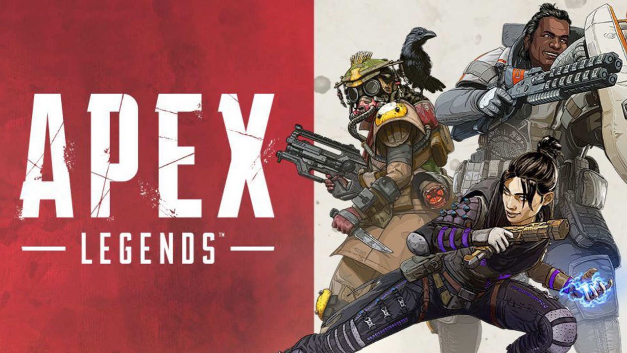 Imagem de capa do jogo Apex Legends com personagens à direita