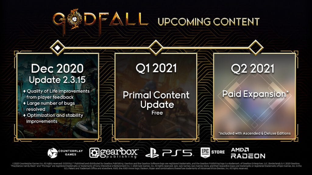 GodFall will have free content in early 2021 and paid DLC in the 2nd
semester