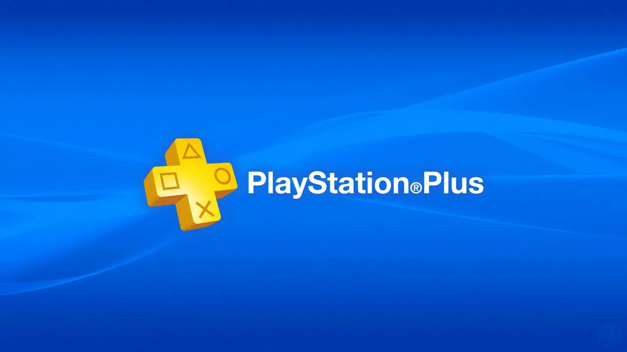 Logo da PS Plus com fundo azul e letras amarelas.
