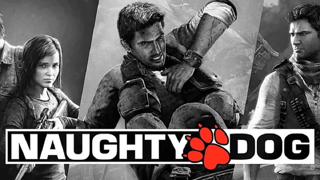 Protagonistas dos jogos produzidos pela naughty Dog em uma imagem preta e branca.
