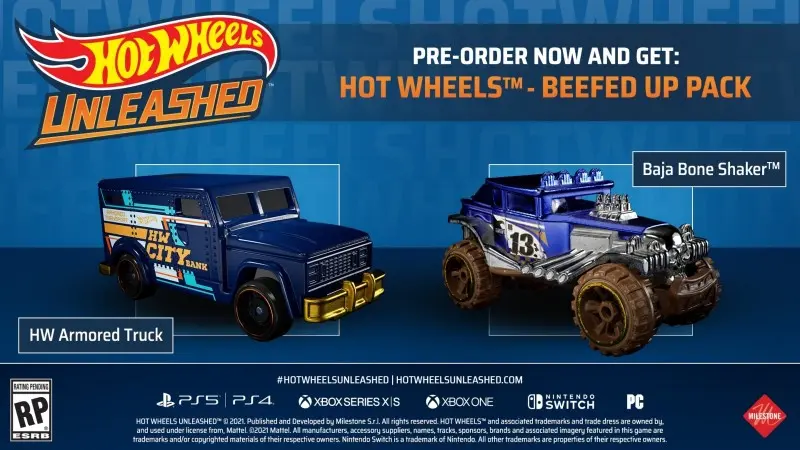 Carros que são bônus de pré-venda do game Hot Wheels Unleashed.