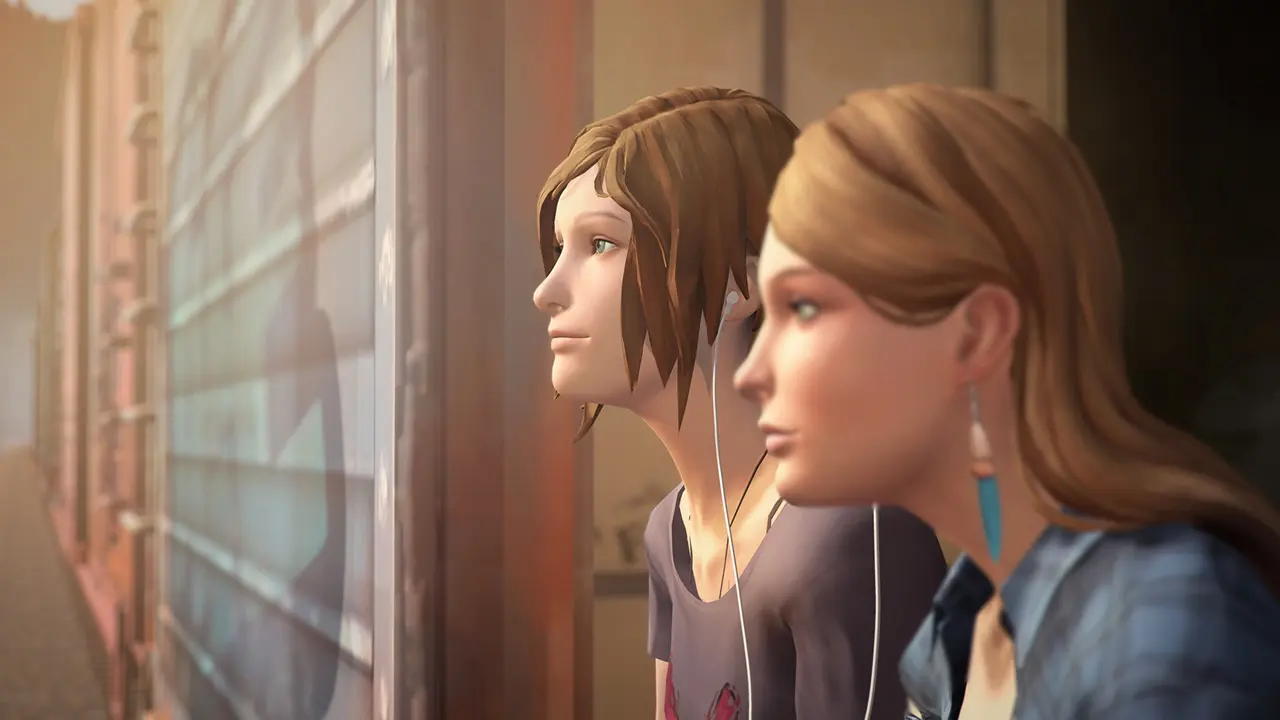 Personagens de Life is Strange: Before the Storm sentadas em um contêiner de trem.