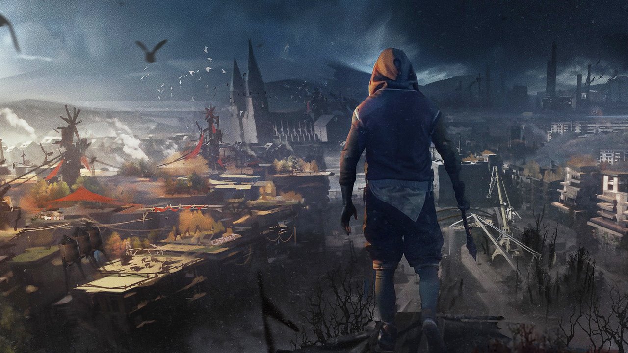 Personagem de Dying Light 2 olhando para a cidade em ruínas.
