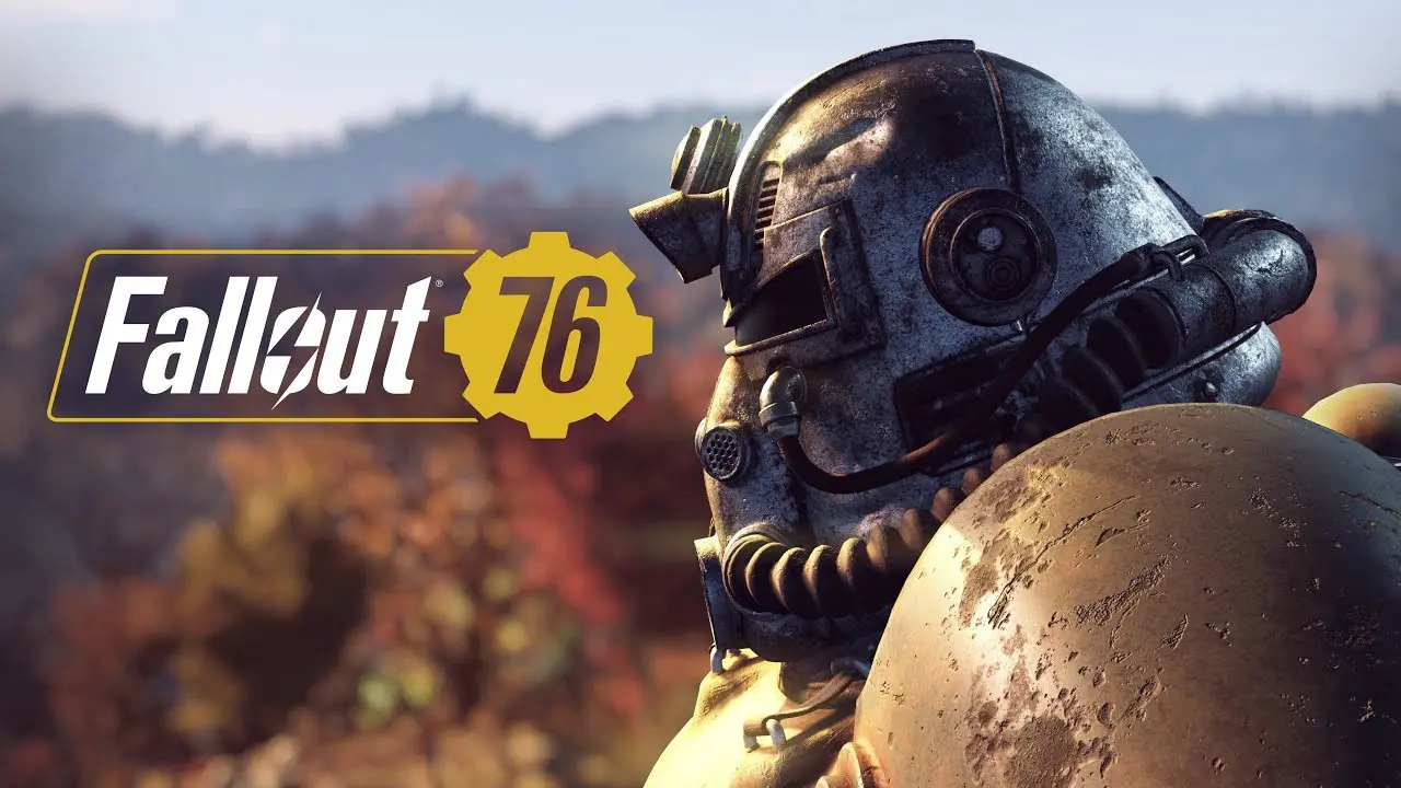 Personagem de Fallout 76 e a logo do game