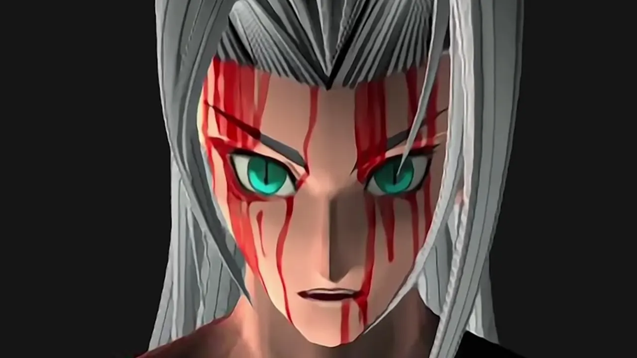 JRPG Final Fantasy VII Remake Intergrade: Versão de Sephirot do clássico de PS1 com sangue no rosto.