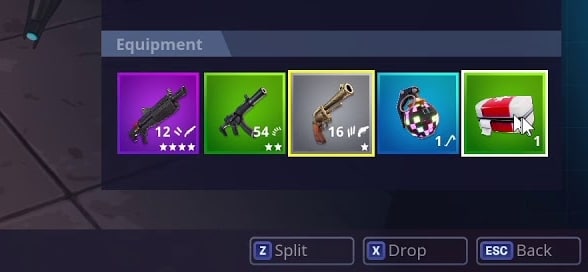 Gerenciamento de inventário de Fortnite.