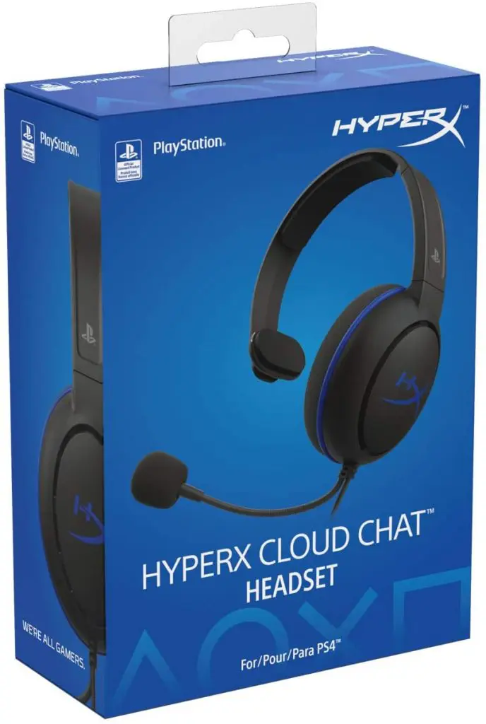 Imagem mostra a caixa do headset cloud chat da marca HyperX