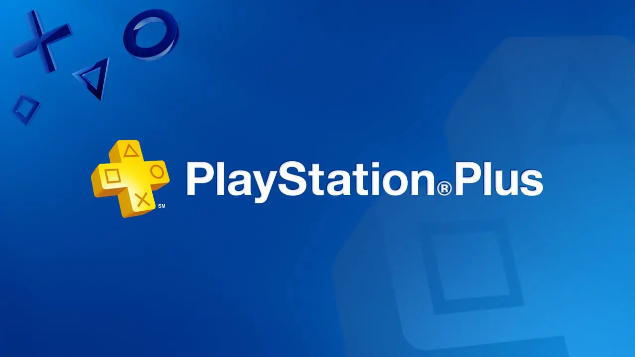 Logo do PS Plus com fundo azul.
