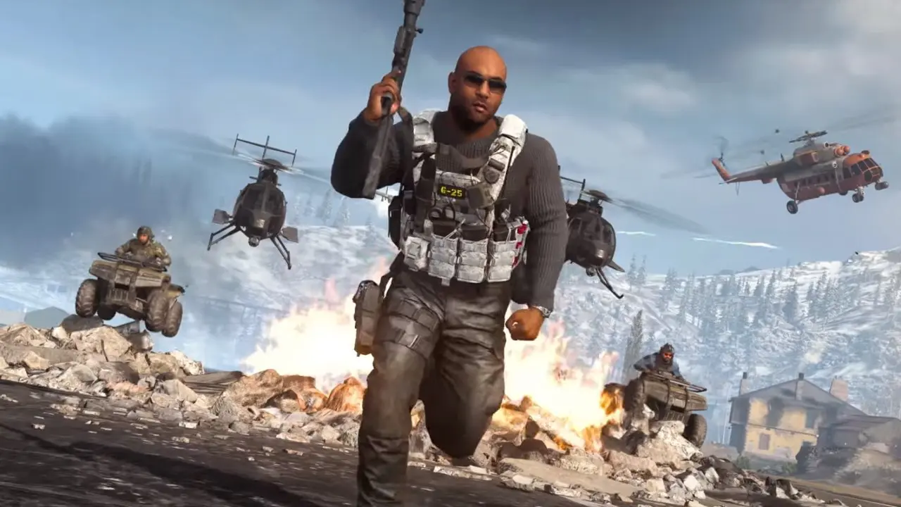 Imagem de um soldado armado correndo no jogo Call of Duty: Warzone
