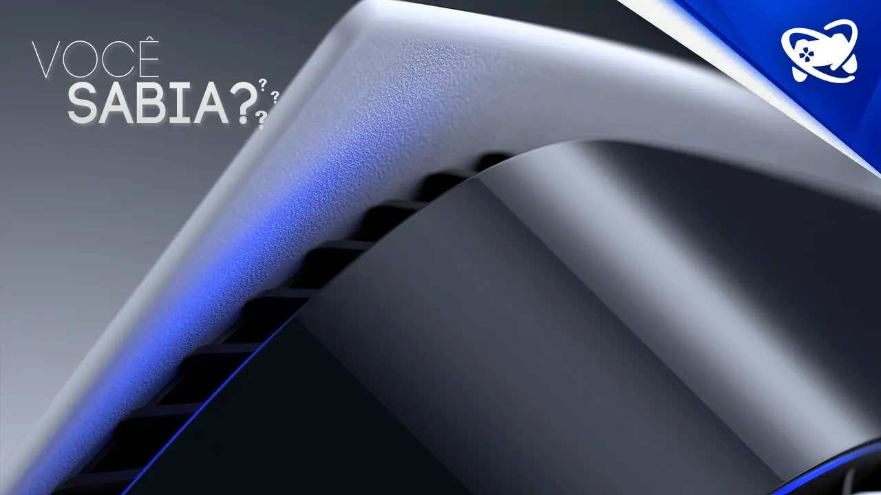 curiosidades sobre o PS5 - Imagem mostra detalhes de um PS5 com a frase "Você sabia?" de logo do MeuPlayStation no canto superior direito