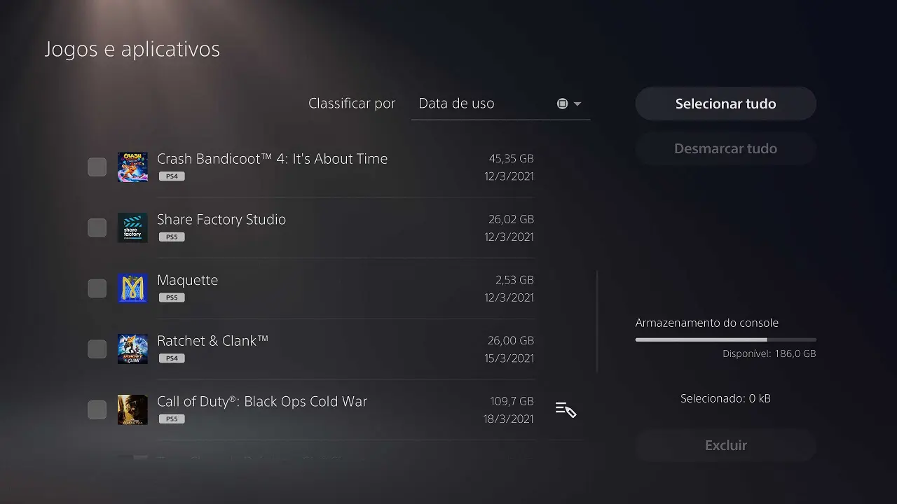 Curiosidades do PS5: imagem mostra o gerenciamento de conteúdo de jogos
