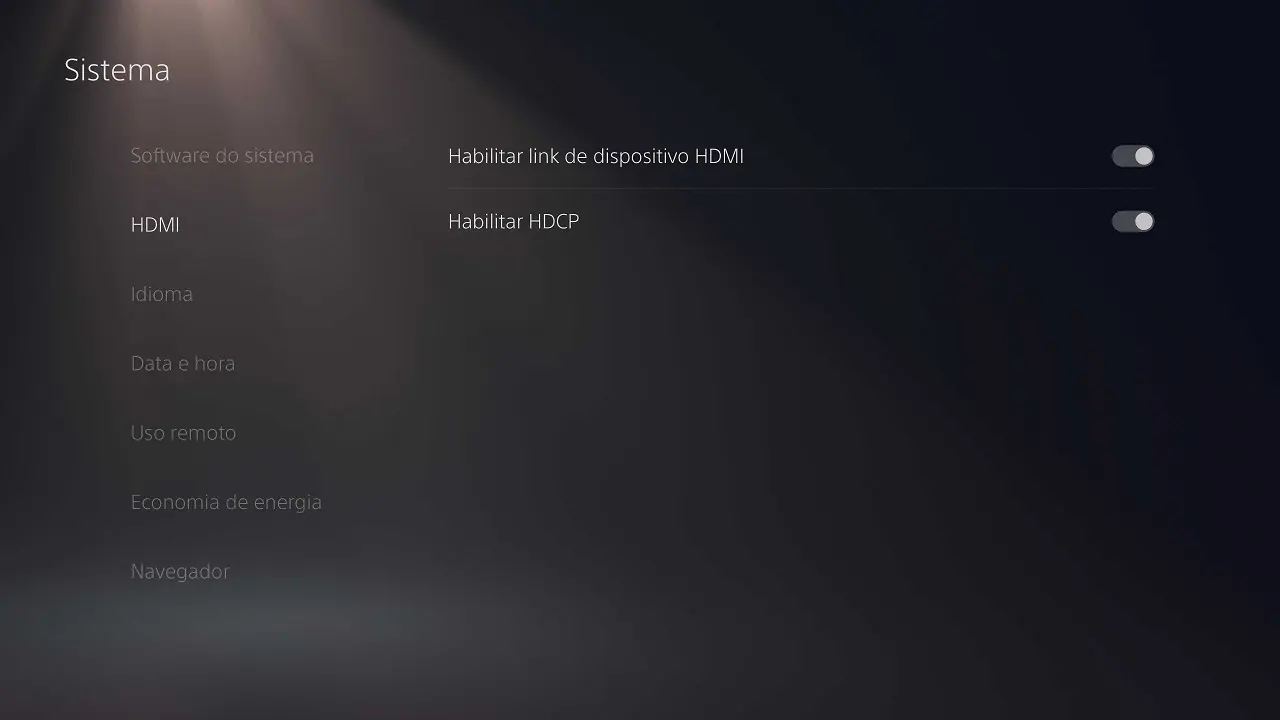 Curiosidades do PS5: imagem mostra configurações de dispositivo HDMI, que habilita ligar o PS5 pela TV