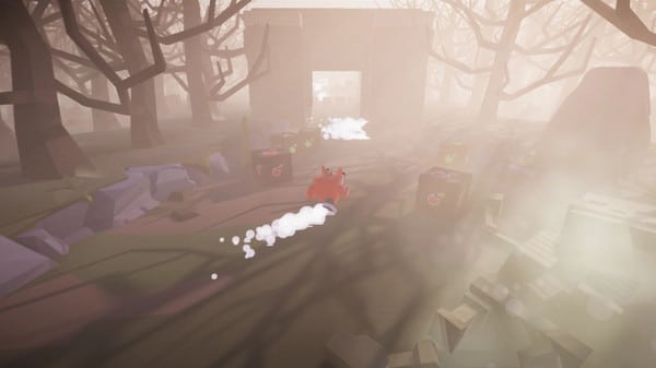 Imagem de capa do protagonista de Babol The Walking Box correndo em uma floresta com árvores se folhas