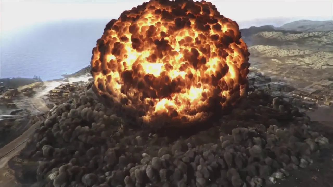 Explosão no mapa de Verdansk, do jogo Call of Duty: Warzone