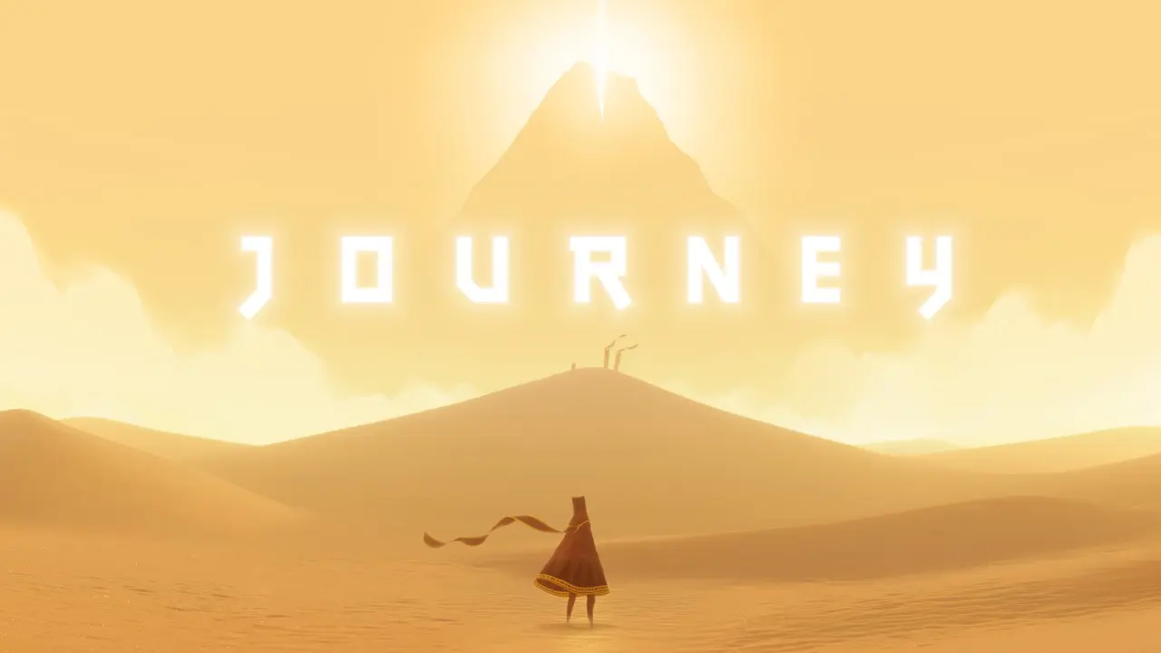Journey - Os 10 melhores Jogos de PlayStation 3 - protagonista no deserto encarando o objetivo final do game