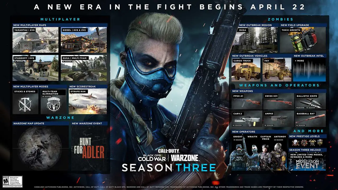 Imagem de capa com todos os conteúdos da 3ª temporada de Black Ops Cold War e Warzone