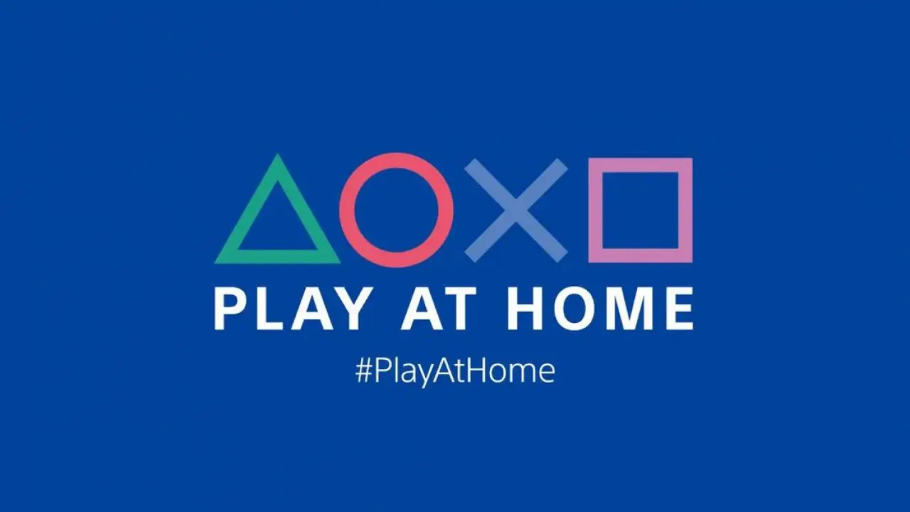 Imagem de capa da logo da iniciativa Play at Home, em um fundo azul escuro
