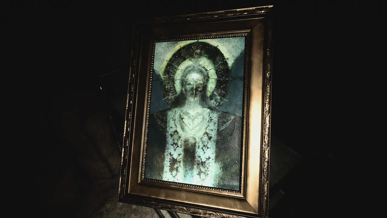 Retrato da vilã Madre Miranda em Resident Evil Village.
