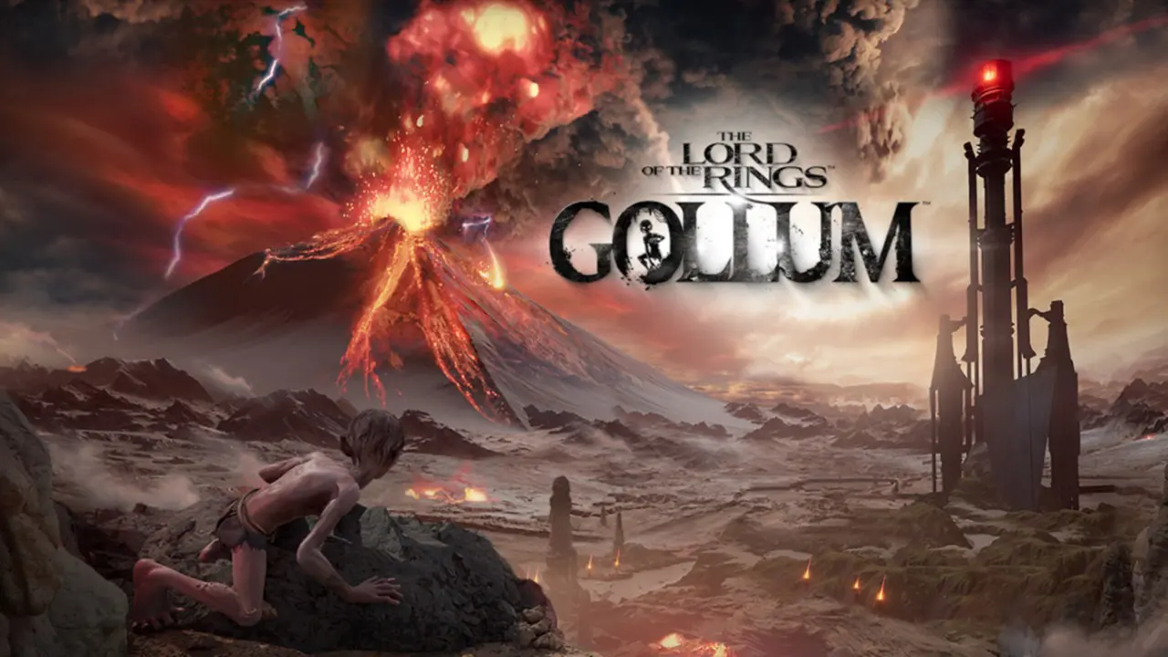 Gollum olhando para um vulcão em erupção em The Lord of the Rings: Gollum