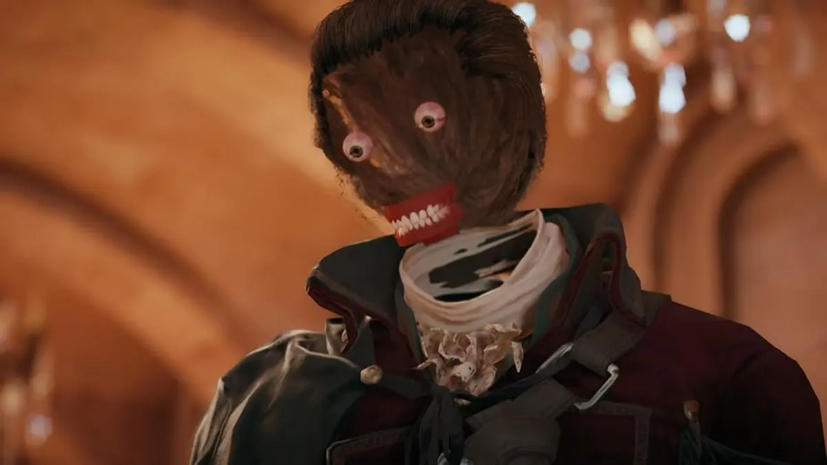 Arno de Assassin's Creed Unity com a face bugada