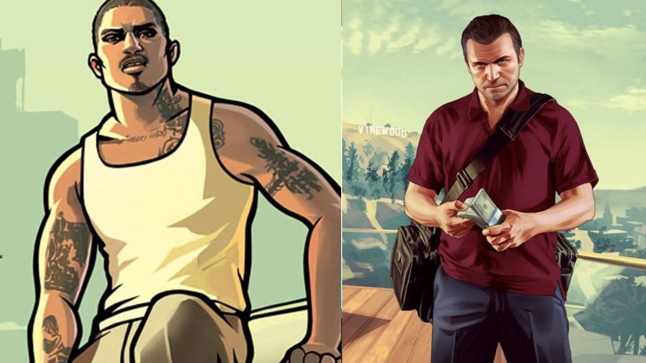CJ e Michael de Santa - GTA V e GTA San Andreas - top 10 jogos de mundo aberto do PlayStation