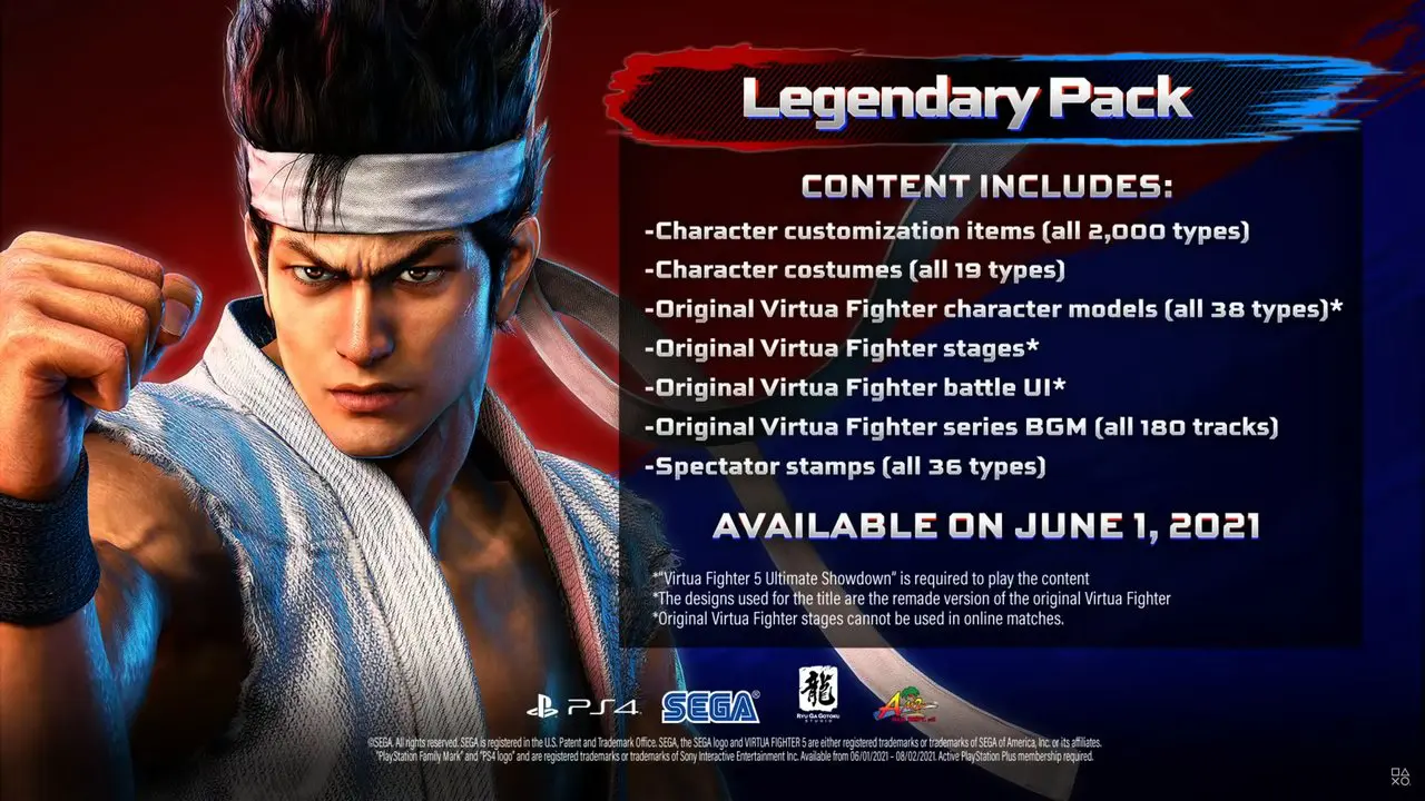 Imagem com um lutador de Virtua Fighter 5 e a descrição do DLC do jogo ao lado