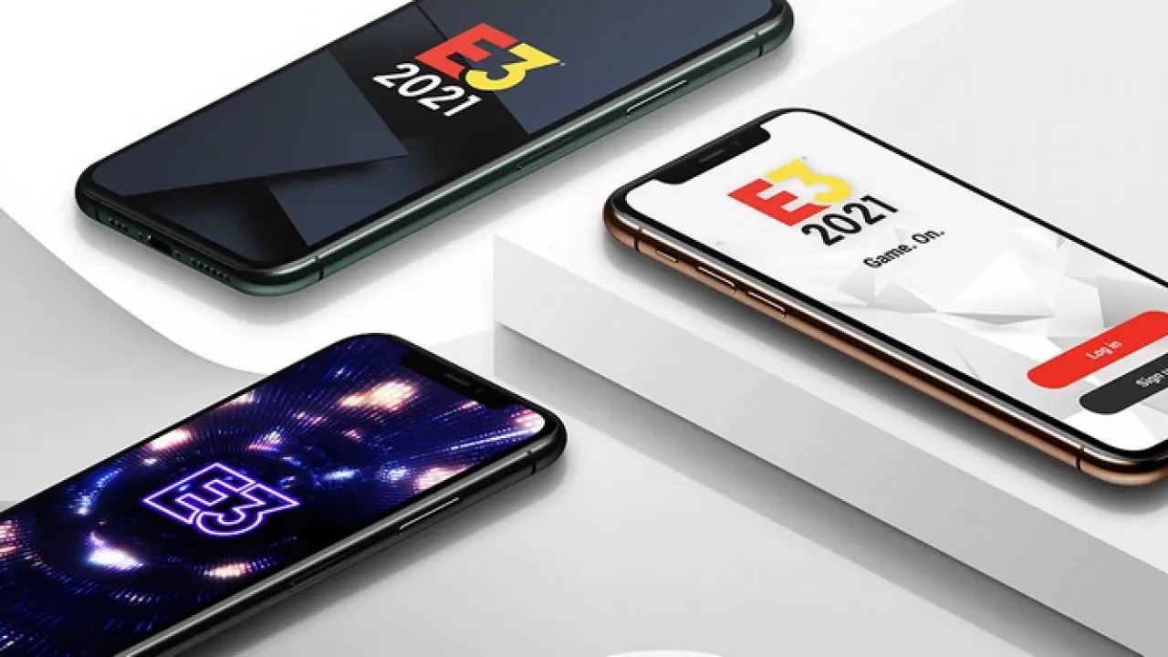 Smartphones com o aplicativo da E3 2021.