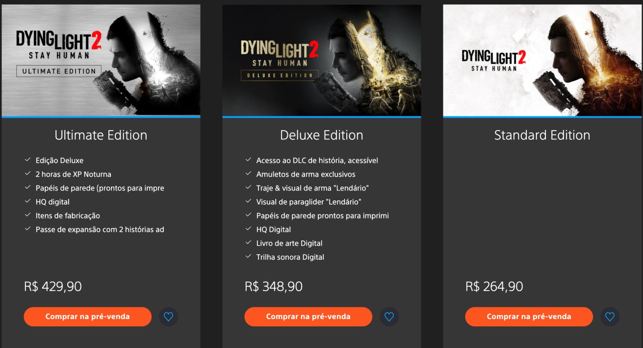 Imagem mostra as três edições de DYING LIGHT 2