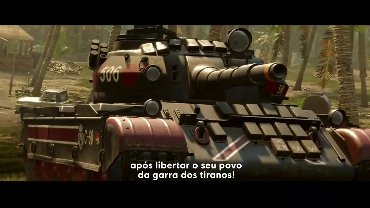 Imagem do gameplay de Far Cry 6 de um tanque
