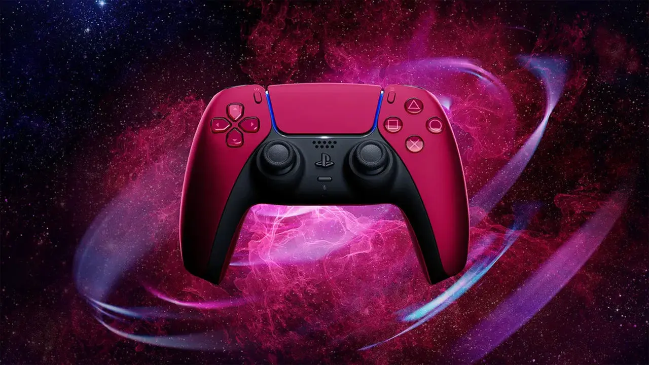 Imagem de uma das novas cores do controle DualSense, Cosmic Red