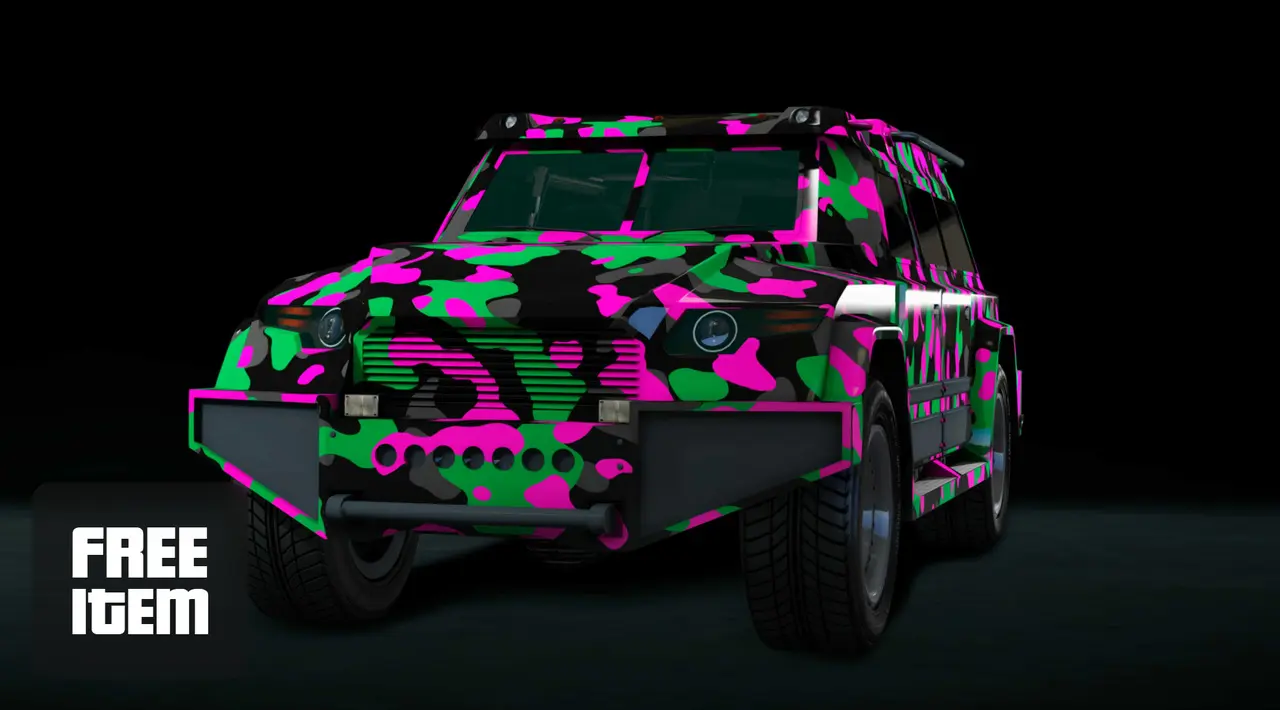 Imagem de capa de um carro de GTA Online com uma estampa colorida