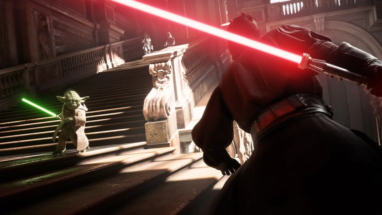 Mestre Yoda vs Darth Maul em imagem promocional de Star Wars Battlefront II