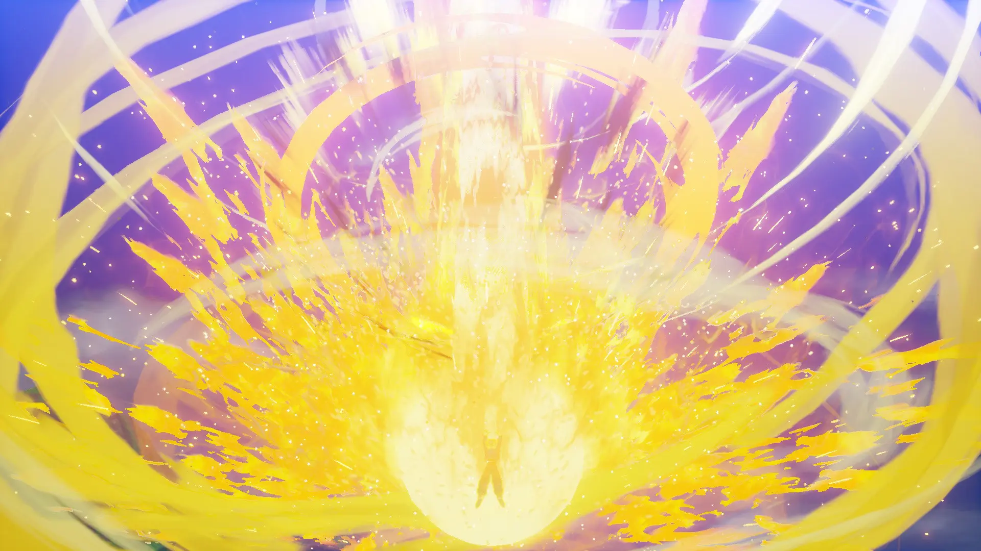 Imagem de um ataque dourado no DLC de Dragon Ball Z: Kakarot