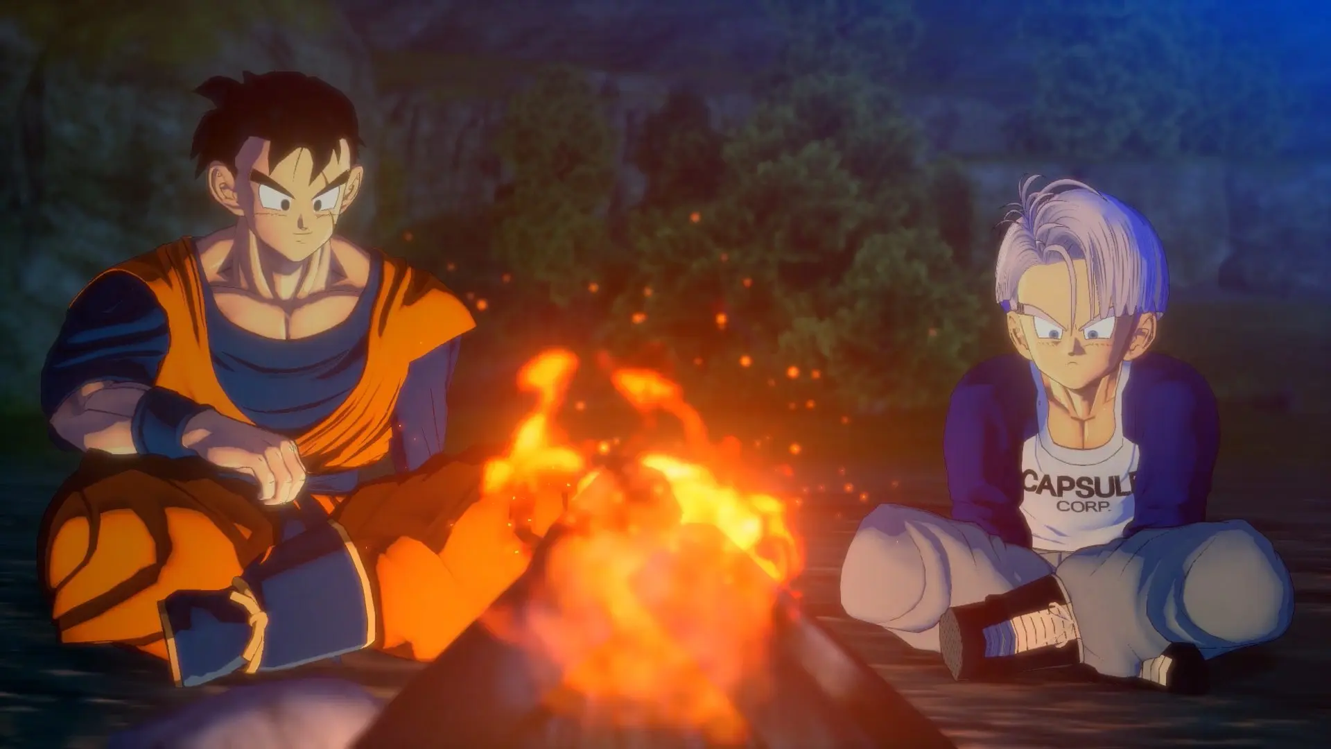 Imagem de Gohan e Trunks no DLC de Dragon Ball Z: Kakarot