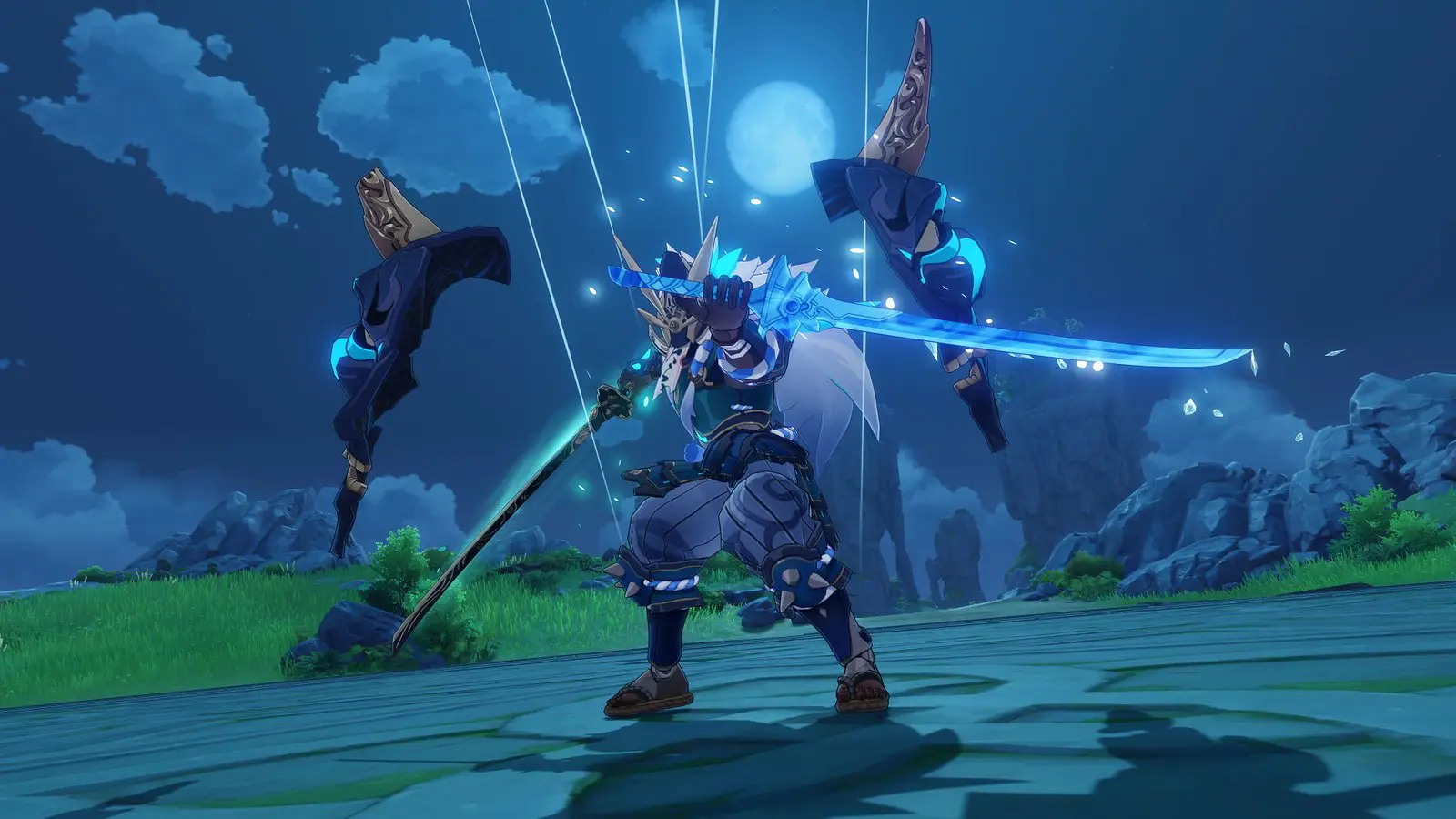 Imagem do update 1.6 de Genshin Impact com um novo inimigo empunhando duas espadas