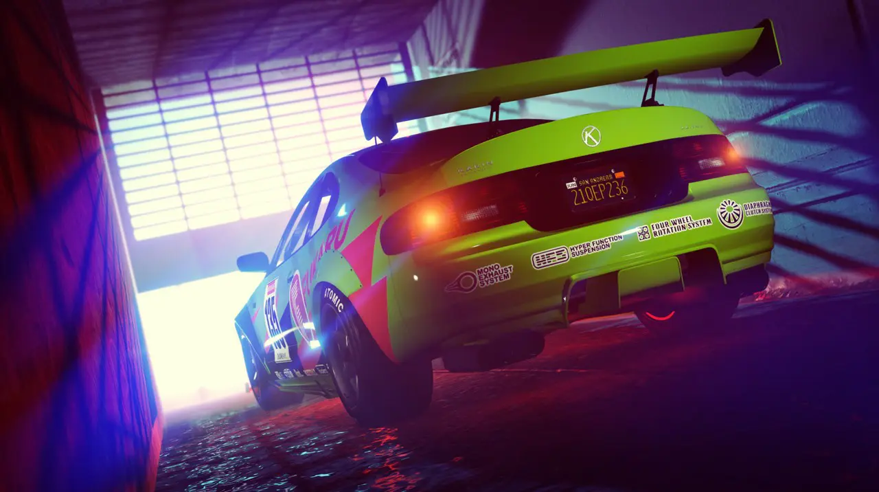Imagem da traseira de um carro em GTA Online