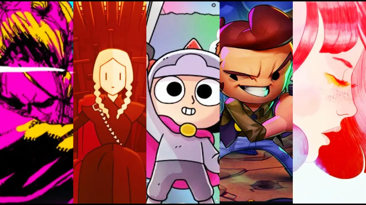 Montagem com os jogos da Devolver Digital, como Gris, Enter the Gungeon e mais