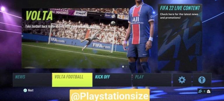 Imagem do menu do VOLTA Football de FIFA 22