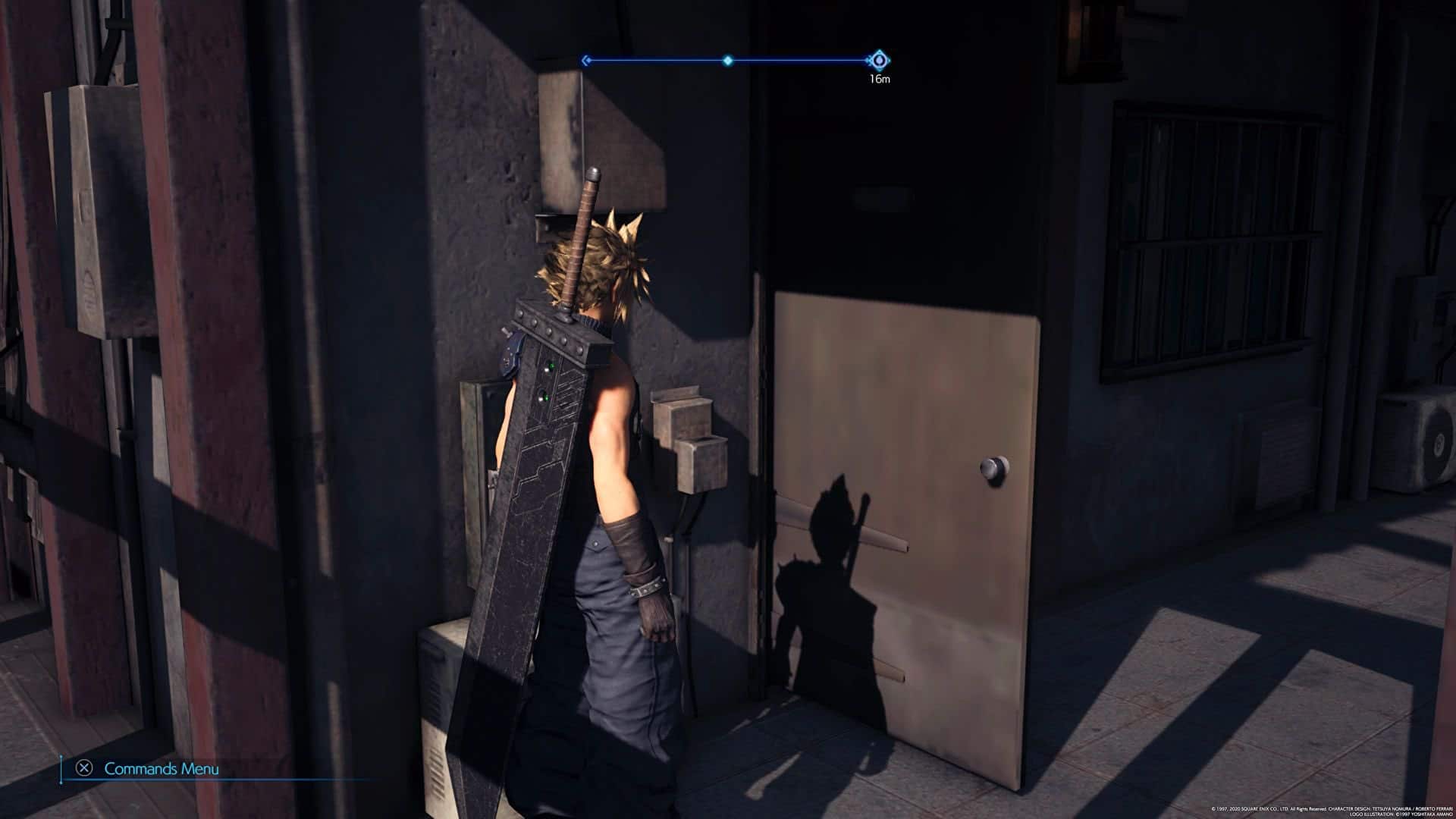 Final Fantasy VII Remake: texturas de baixa qualidade serão corrigidas no PS5 2 Imagem da matéria de Final Fantasy VII Remake de PS5 com o jogo no PS4 com uma porta com textura de baixa qualidade e o protagonista de lado