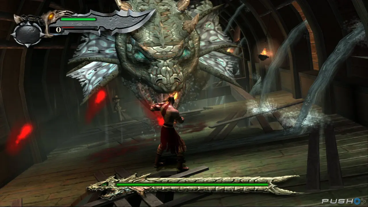 Imagem de Kratos contra um monstro em God of War Collection, da Bluepoint Games