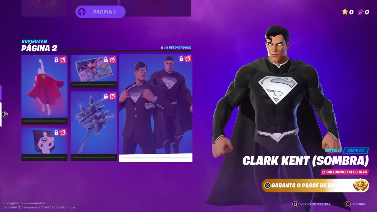 Imagem do Super-Homem em Fortnite no item Clark Kent (Sombra) com o herói em um traje preto