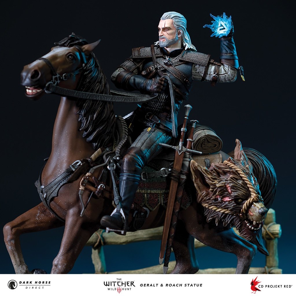 Estatueta de Geralt e Carpedado, de The Witcher.
