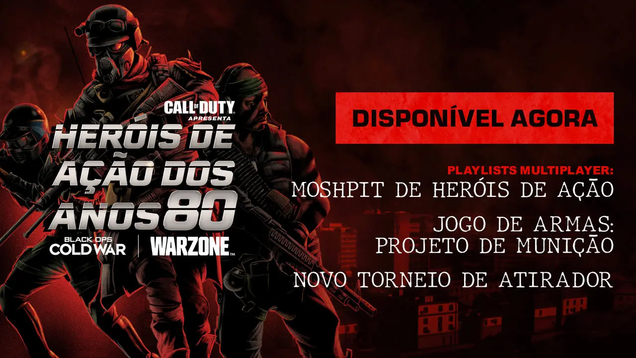 Imagem de capa do update de Warzone e Black Ops Cold War, com soldados armados no fundo e uma descrição da atualização na frente