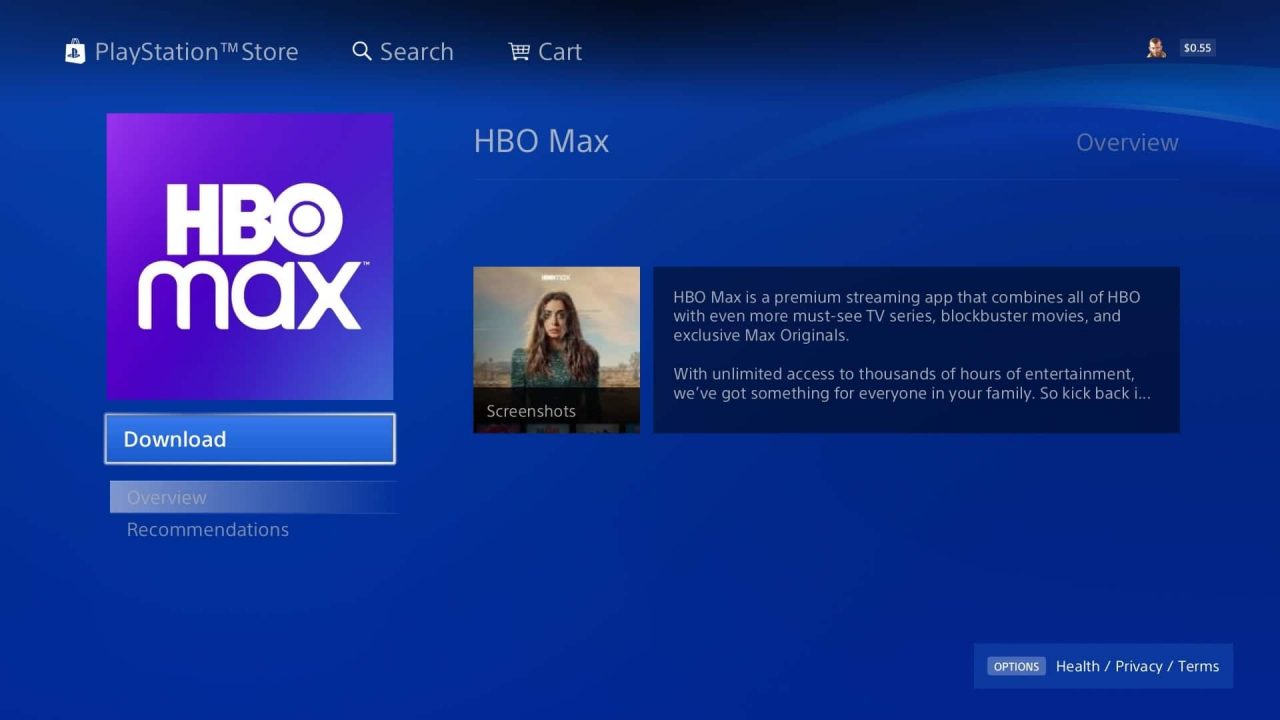 Imagem do HBO Max no PS4