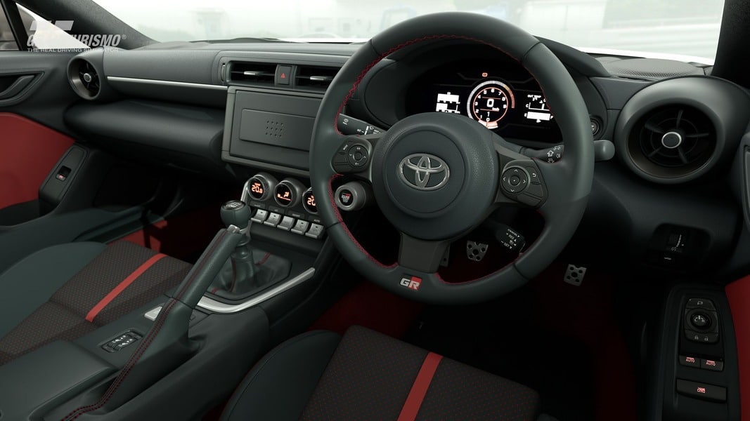 Imagem do carro Toyota GR 86 '21 em Gran Turismo Sport mostrando a parte de dentro do veículo