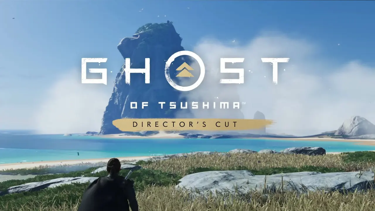 Imagem de capa da matéria sobre Pré-load de Ghost of Tsushima Director's Cut com a capa do jogo em destaque com o protagonista olhando o horizonte e um mar ao fundo, com a logo do game em destaque