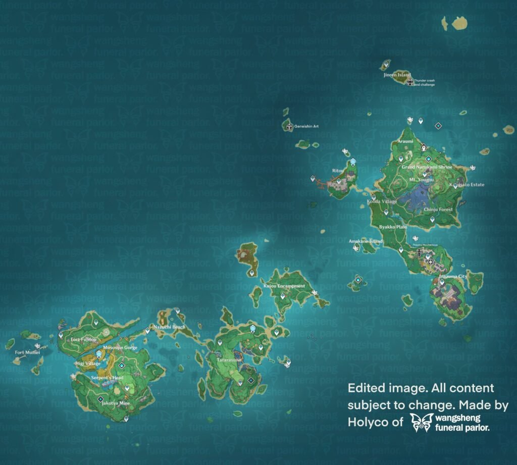 Mapa de Inazuma que apareceu na internet (Genshin Impact)